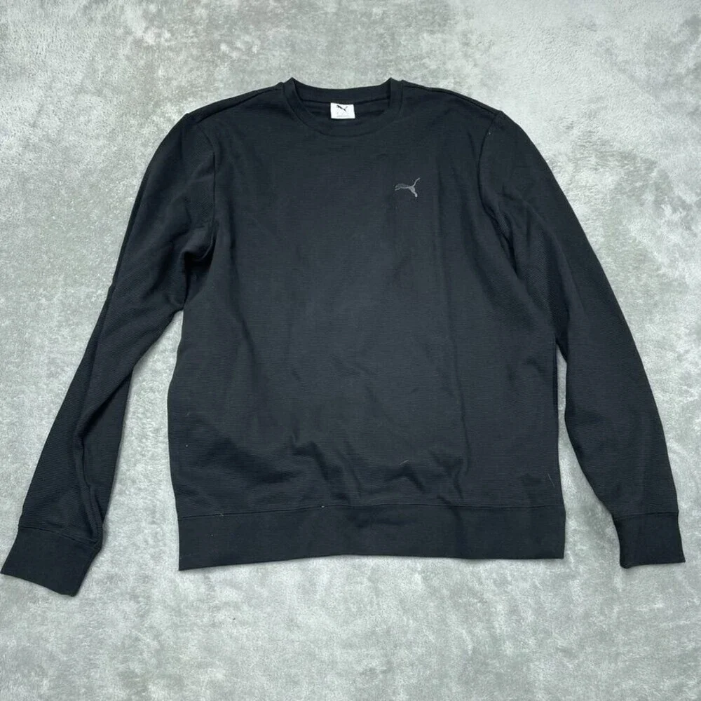 Puma Mens Black Long Sleeve Ribbed Crewneck Sweatshirt Medium a0925